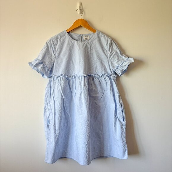 Aritzia Sunday Best Tybee Ruffle Trim Cotton Short Sleeve Dress Blue Size Medium - Picture 4 of 8